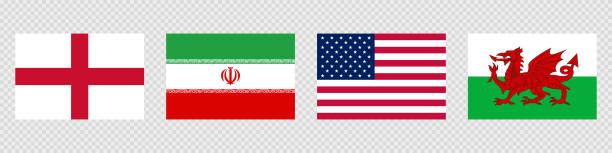 national flag set. england, iran, wales, united states - iran wales stock illustrations