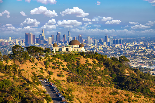 Griffith Observatory and Los Angeles skyline photographed from Griffith Park.