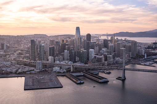 Helicopter point of view of San Francisco, USA.