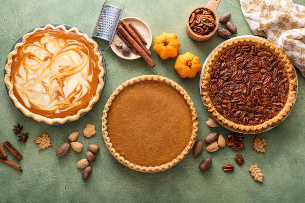 istock Traditional fall Thanksgiving pies, pumpkin and pecan pie 1443990662
