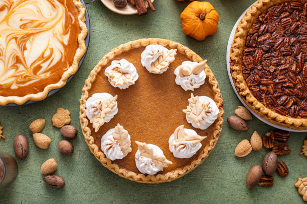 istock Traditional fall Thanksgiving pies, pumpkin and pecan pie 1443990673
