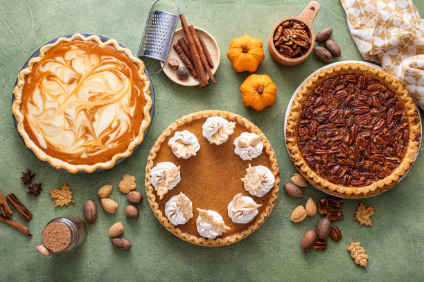 istock Traditional fall Thanksgiving pies, pumpkin and pecan pie 1443990684