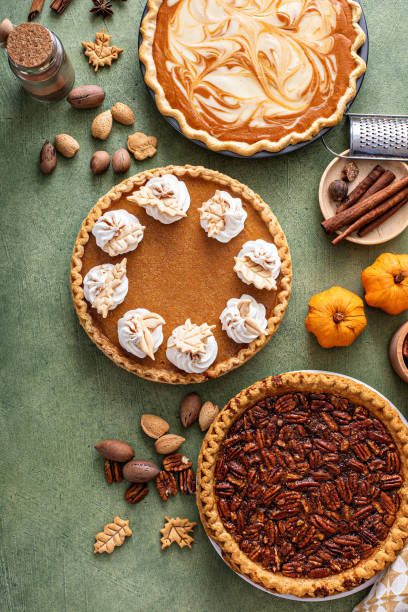 istock Traditional fall Thanksgiving pies, pumpkin and pecan pie 1443990686
