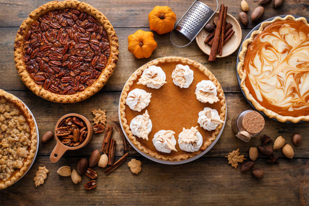 istock Traditional fall Thanksgiving pies, pumpkin and pecan pie 1443990702