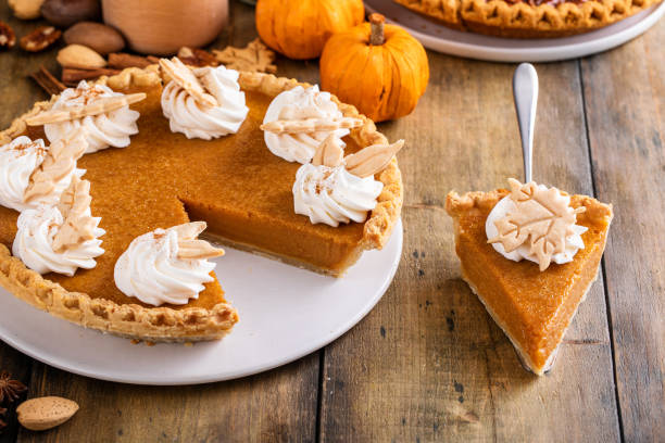 istock Traditional Thanksgiving pumpkin pie topped with whipped cream 1443990713