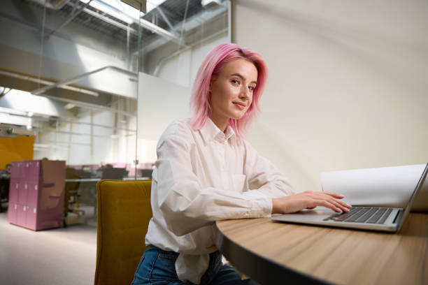 istock Young designer working in the office online 1443992265