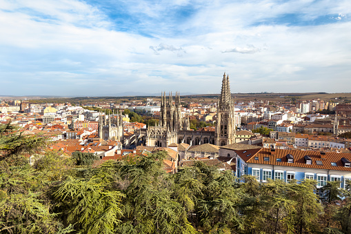 Burgos cityscape and Cathedral during scenic autumn day. High quality photography