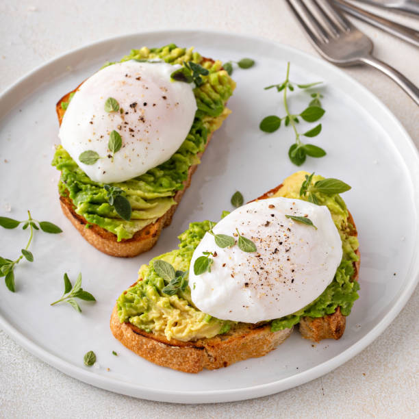 istock Avocado toast with a poached egg on top 1443993901