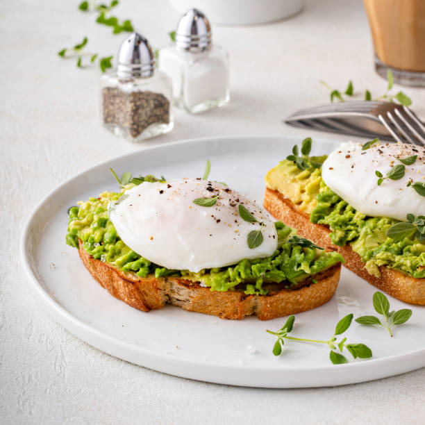 istock Avocado toast with a poached egg on top 1443993902