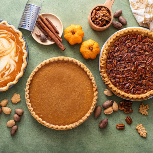 istock Traditional fall Thanksgiving pies, pumpkin and pecan pie 1443993910
