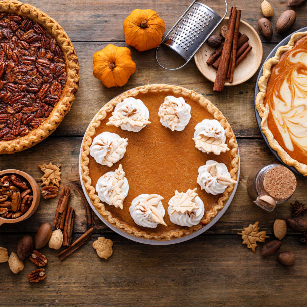 istock Traditional fall Thanksgiving pies, pumpkin and pecan pie 1443993921