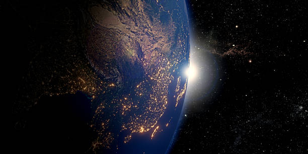 istock earth background view from spaceship and reflected light from the sun 3D illustration 1444002143