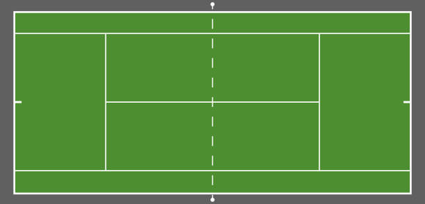 istock Tennis court with grid and shadow top view. Grass cover field. Vector illustration. Textured realistic tennis court illustration. The exact proportions 1444004989