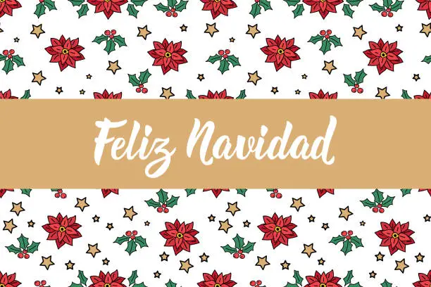 Vector illustration of Christmas card. Merry Christmas - in Spanish. Feliz Navidad. Lettering.