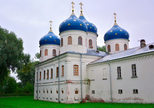 Yuriev Monastery of Veliky Novgorod. Holy Cross Orthodox Cathedral of the XIX century. Russia, 2022