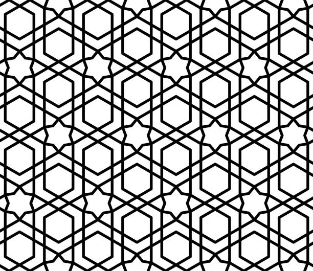 Mashrabiya arabesque arabic seamless pattern Mashrabiya arabesque arabic seamless pattern, textile print, islamic background. Wrapping paper or wallpaper arab ethnic ornate pattern, window ornament or vector fabric print, grid simple background window grid patterns stock illustrations