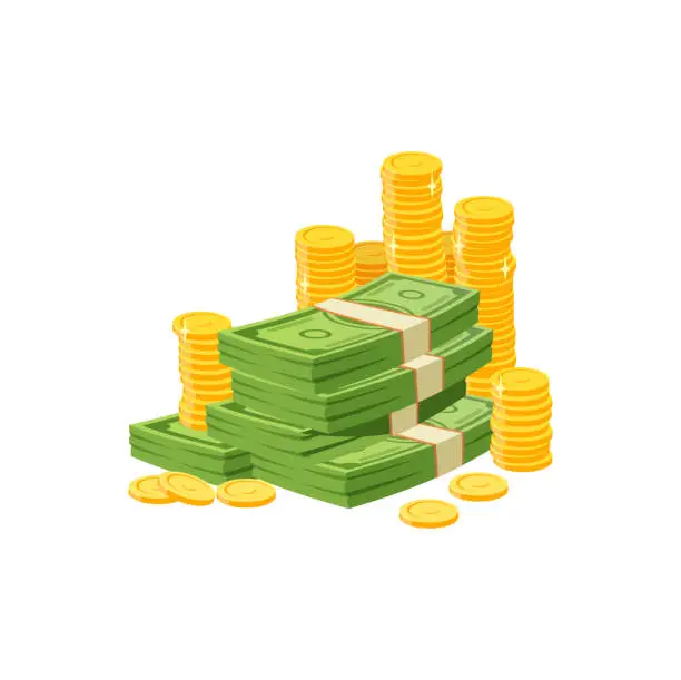 Vector illustration of Cartoon money, cash paper bills, dollar banknotes