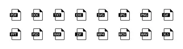 Vector illustration of File format icon. Document format symbol. Vector sign.