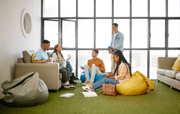 istock Group teamwork, documents or planning of business meeting strategy collaboration in tech information company. Diversity of digital marketing startup agency giving staff growth data portfolio report 1444021525