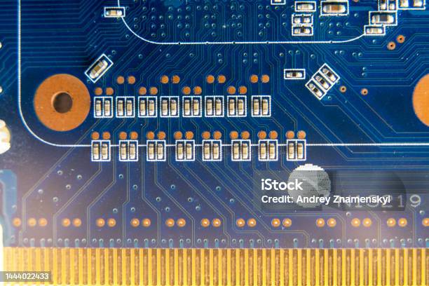 Blue Pcb Text Resistors On The Blue Printed Circuit Board Pcb Stock Photo - Download ...