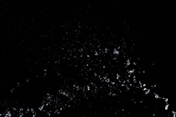 istock Shape form droplet of Water splashes into drop water attack fluttering in air and stop motion freeze shot. Splash Water for texture graphic resource elements, black background isolated 1444034607