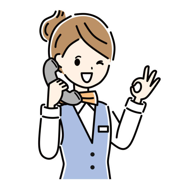 전화를 걸면서 좋은 사인을 하는 교환원. - telephone receiver illustrations stock illustrations