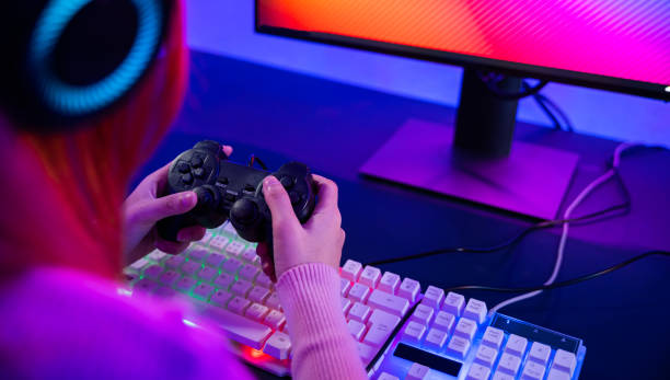 istock Gamer using joystick controller for virtual tournament plays online video game 1444044220