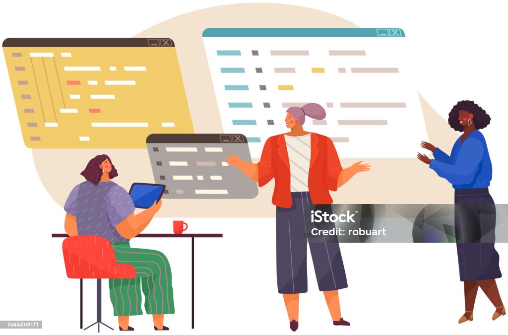Programmer Engineering And Coding Set Of Programmers Working On Web ...