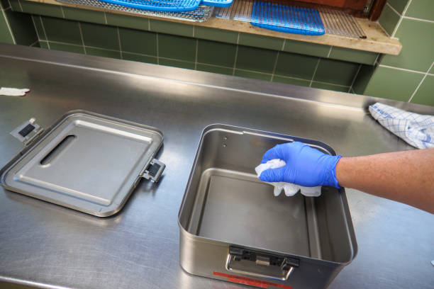 istock an instrument container is cleaned with a disinfectant wipe 1444050342