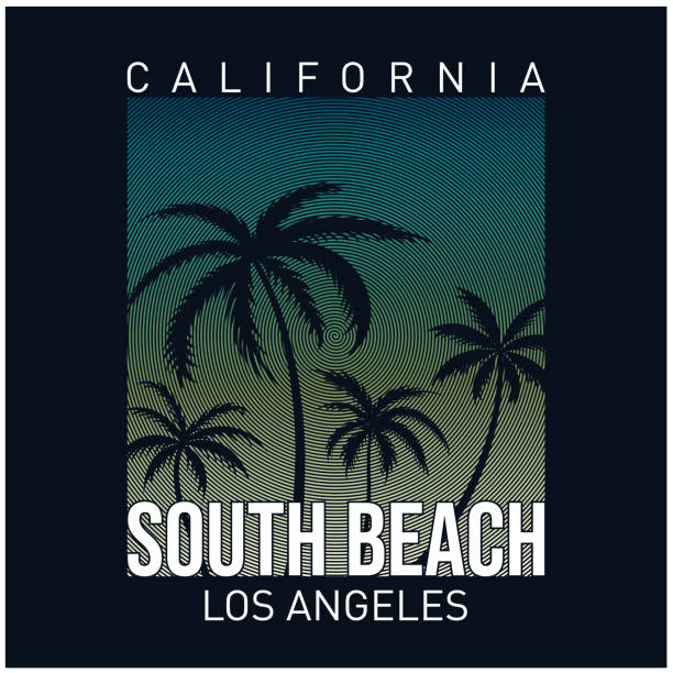 california south beach typografie, t-shirt-grafiken. vektorillustrationen. - paradise california stock-grafiken, -clipart, -cartoons und -symbole