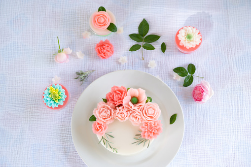 Sweet Flowers Milk jelly cake, Beautiful flower shaped coconut milk jelly cake.