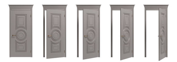 istock Set of classic doors on a white background. 3D rendering. 1444058984