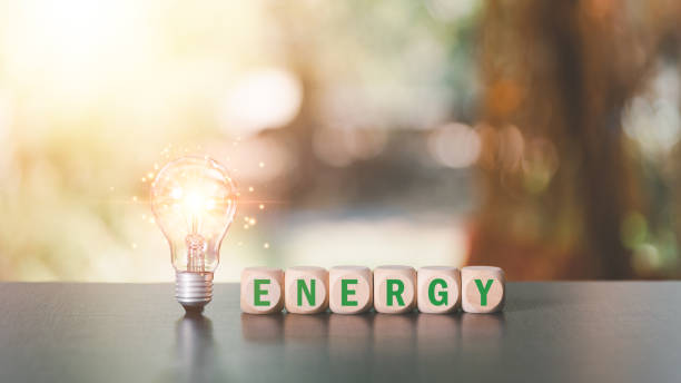 istock protecting the environment alternative energy Sustainable renewable energy sources Green energy innovation and environmentally friendly energy technology,Light bulbs and wooden blocks on the table 1444059889