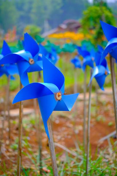 istock Blue pinwheel adorns park 1444061357