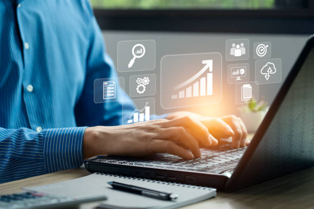 istock Business analysis and strategy concept. business people use computers to analyze business growth. quality control. Set goals, solutions, workflows, business optimization and innovation. 1444062150