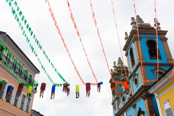 istock Colorful flags decorating the feast of Sao Joao 1444064793