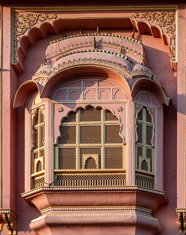 A closeup of one of the windows from the Hawa Mahal palace in Jaipur, India
