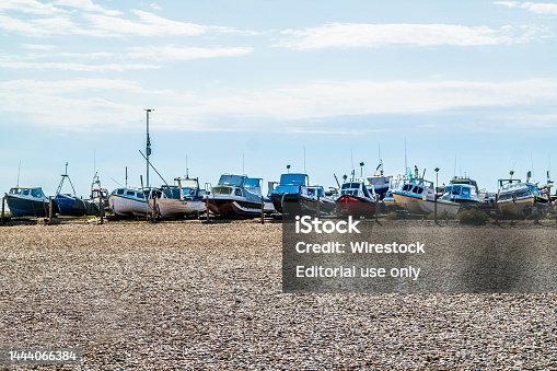 Fishing boats on the beach in Dungeness, England