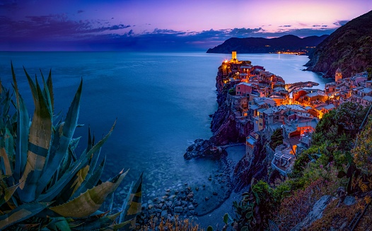 The beautiful view of Vernazza at sunset. Cinque Terre, Liguria, Italy.