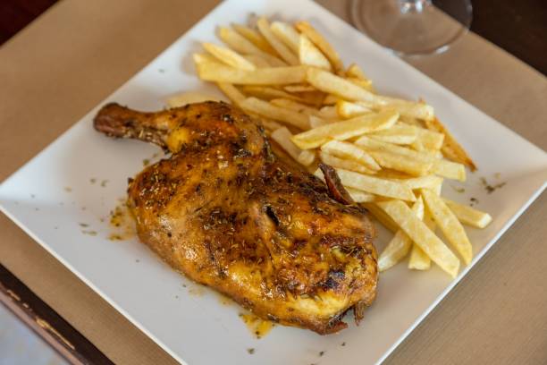 istock White plate with fries and fried chicken 1444072055