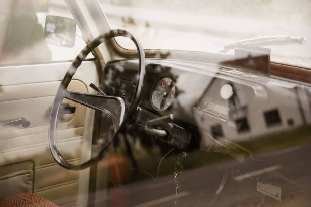 istock Old German car interior shot through the window 1444073074