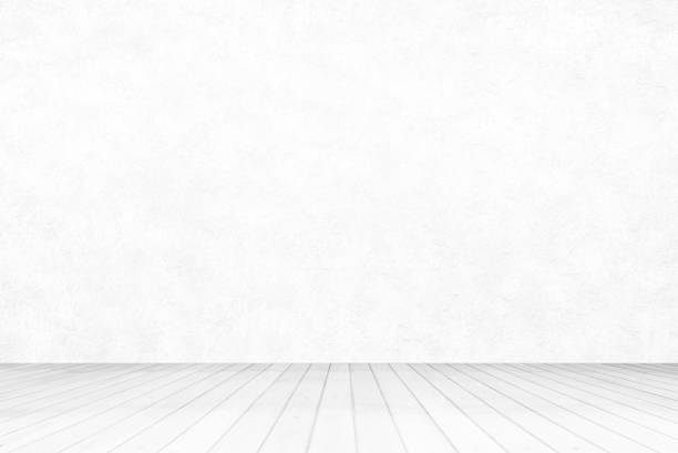 istock White Stucco Room with Wooden Pavement Background. 1444077207