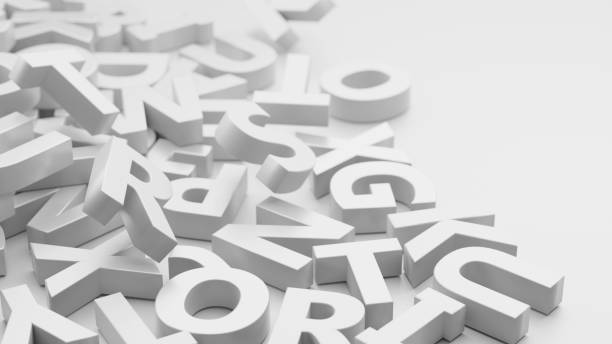 istock Pile of white 3d alphabet letters on a red background. 1444080651