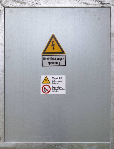 istock Metal door with German warning signs against electrical high voltage - 