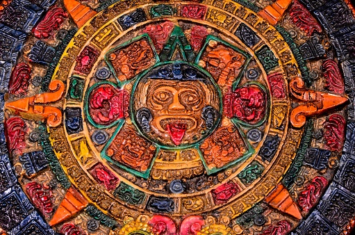 A typical colorful clay Mayan calendar