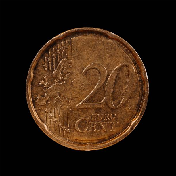 istock Twenty euro cent coin isolated on a black background 1444084306