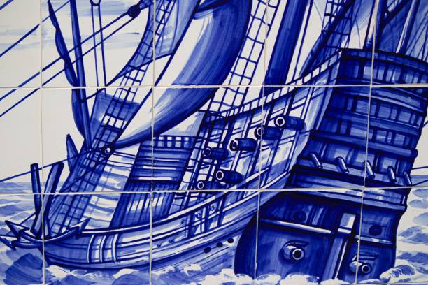istock Closeup of azulejo ship ceramic tiles 1444084360