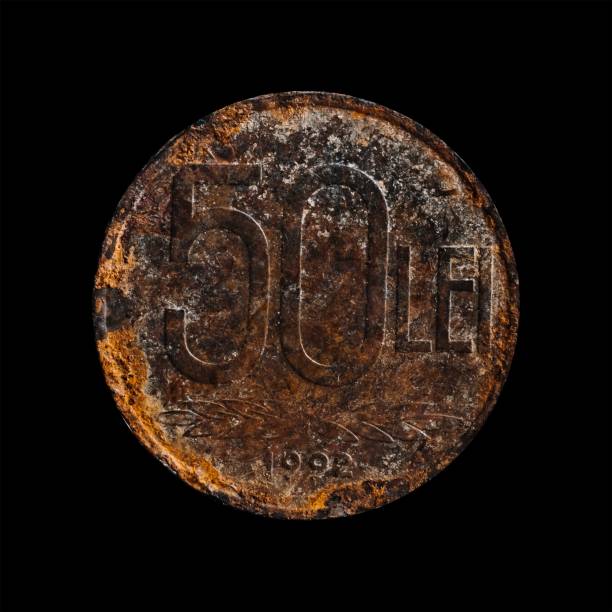 istock Romanian 50 lei coin over a black background 1444084743