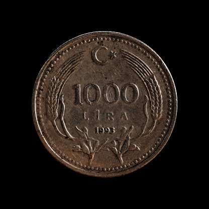 Danish 5-Are coin from 1965 isolated on black