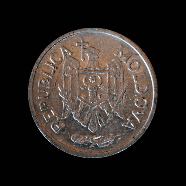 istock Old coin isolated on a black background 1444084974